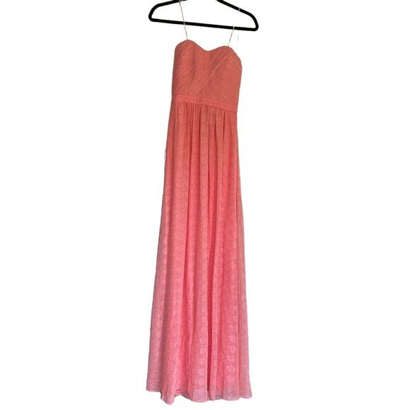 ERIN Fetherston Maxi Dress 0 Coral Pink Sweetheart Spaghetti Strap Ruched New - Picture 2 of 10